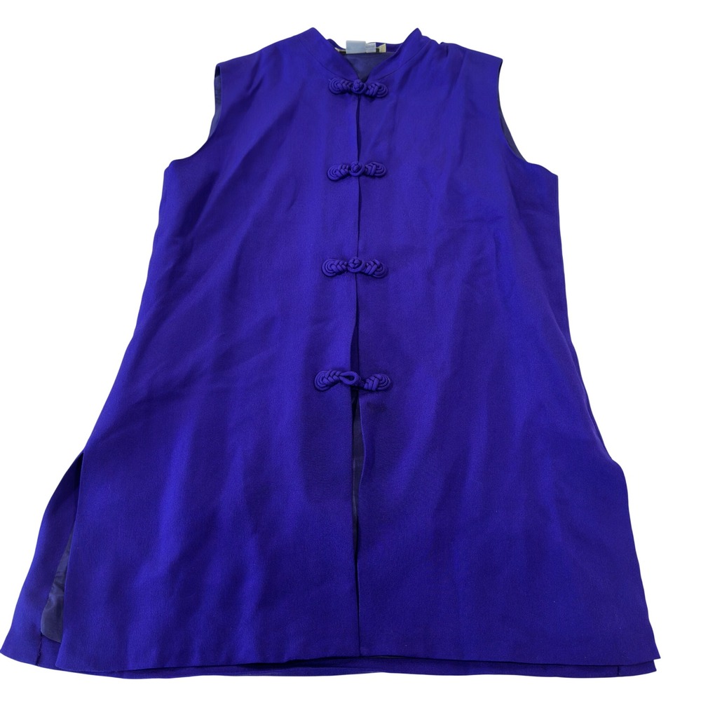 Spenser Jeremy Petite Vintage 90s Silk Vest Royal Purple Frog Closure Mandarin 4